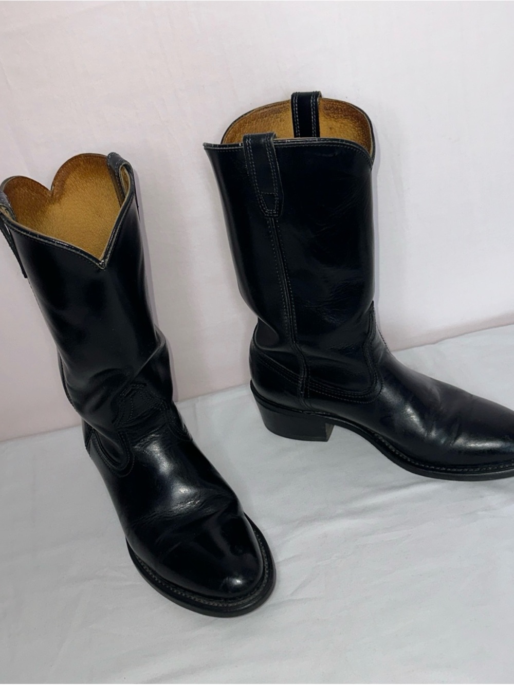 Men's Black Leather Western Pull-On Boots
